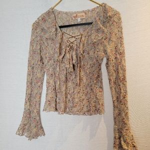 Y2k Mesh Ruffle Bell Sleeve Boho Top 🤍